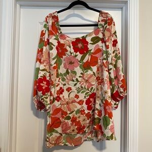 Hayden Floral Square-Neck Tunic in Red, Pink & Green